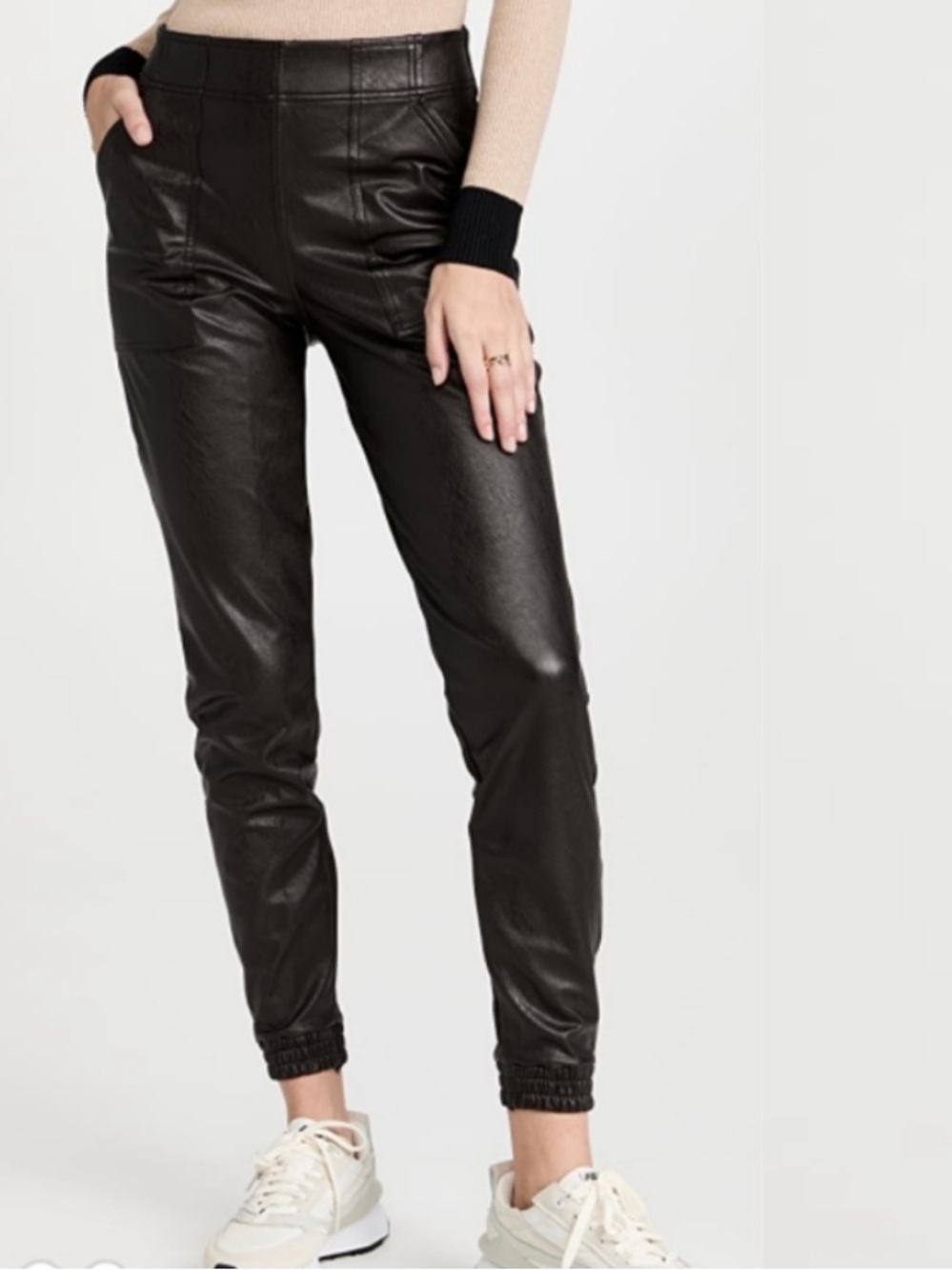 SPANX Black Faux Leather Women’s Joggers Sz. XS Like New - Picture 9 of 9